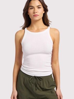 nuuds White Ribbed Racer Tank